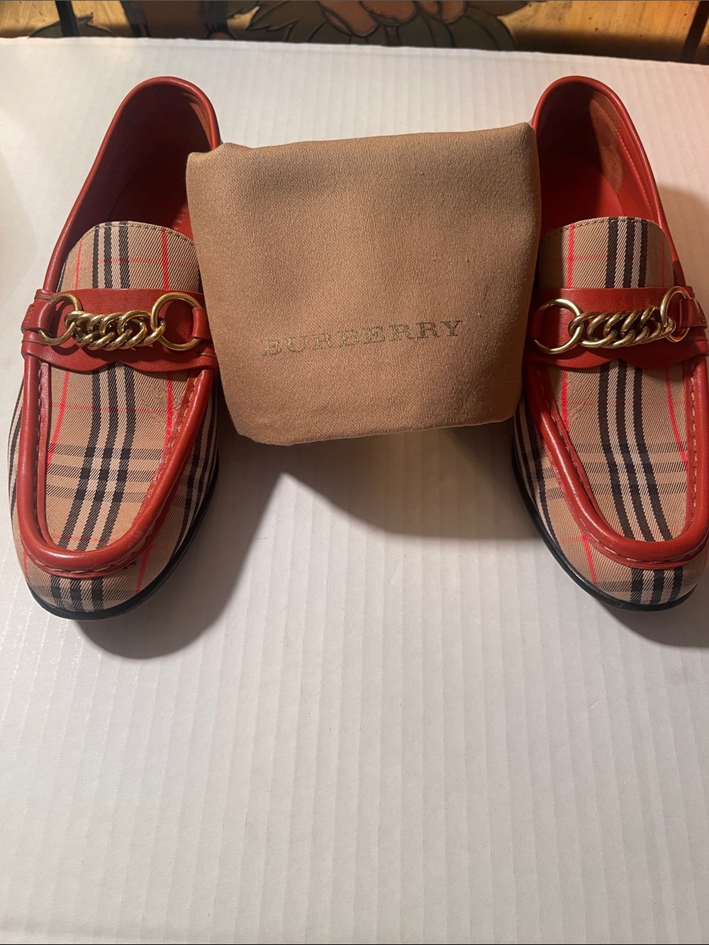 Burberry Plaid Chain-Trim Women's Loafers size 37 - Picture 2 of 7